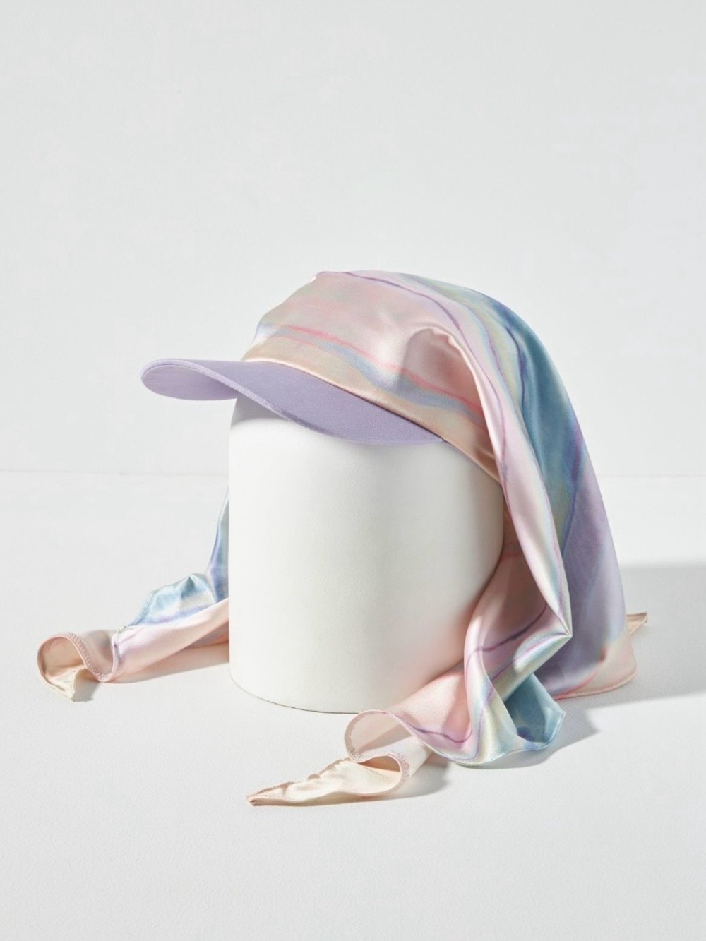 Anthropologie Lavender Cap with Pastel Marble Satin Scarf - Picture 2 of 4